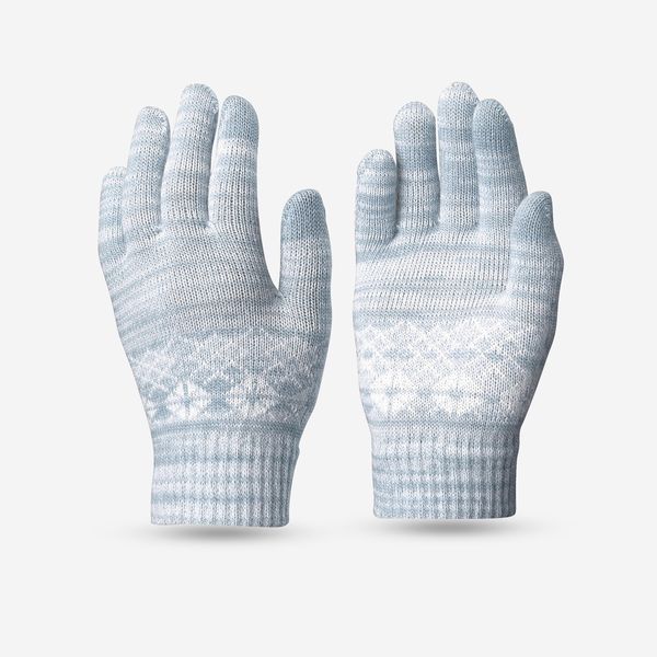 Quechua Kids Touchscreen Compatible Hiking Gloves - Sh100 Knitted - Blue &amp; White