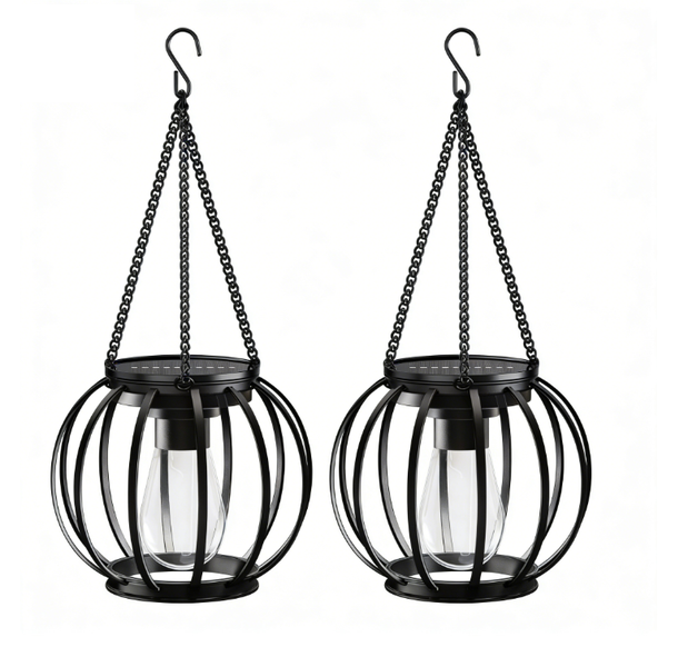 Solar-Powered Lights, Set of 2, Metal Construction, Black Finish