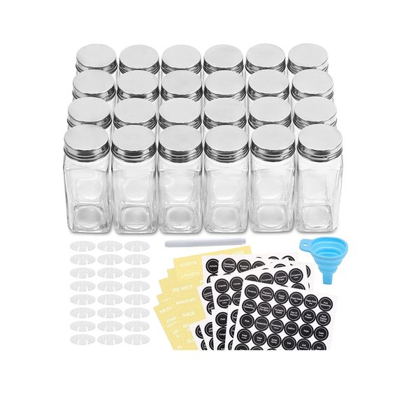 Pruchef - 24 Piece 120ml Glass Spice Jar Containers with Labels Set
