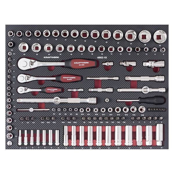 Kraftwerk 125-Piece Socket and Ratchet Set 1/4"; 3/8"; 1/2" Trolley Insert