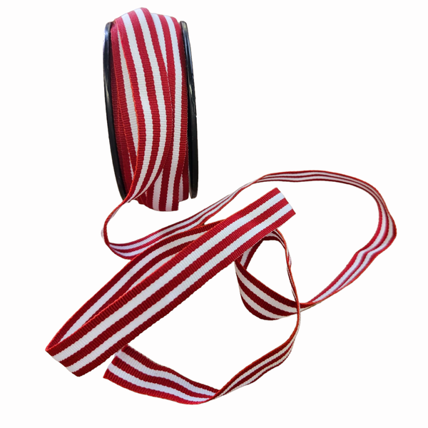 Red Petersham Ribbon with Optical White Stripe - 20m roll