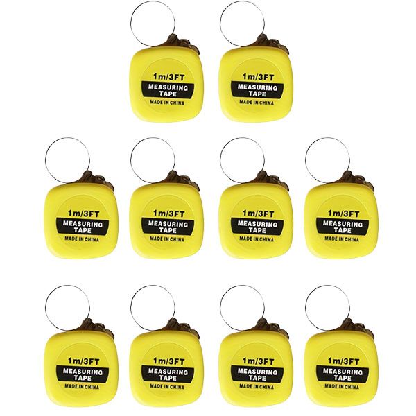 10-Pack Mini Keychain Tape Measures - 1m Dual Scale (cm/in), Yellow
