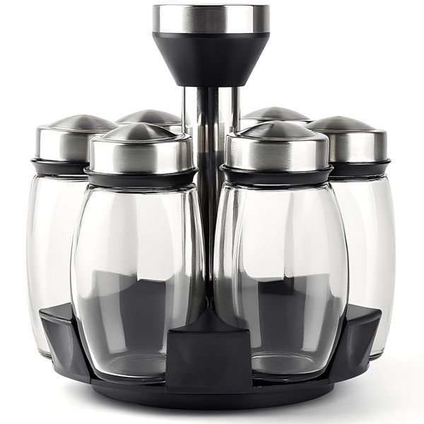 Spinning Glass Spice Jars,360 Rotating Spice Rack Organizer,Stainless Steel
