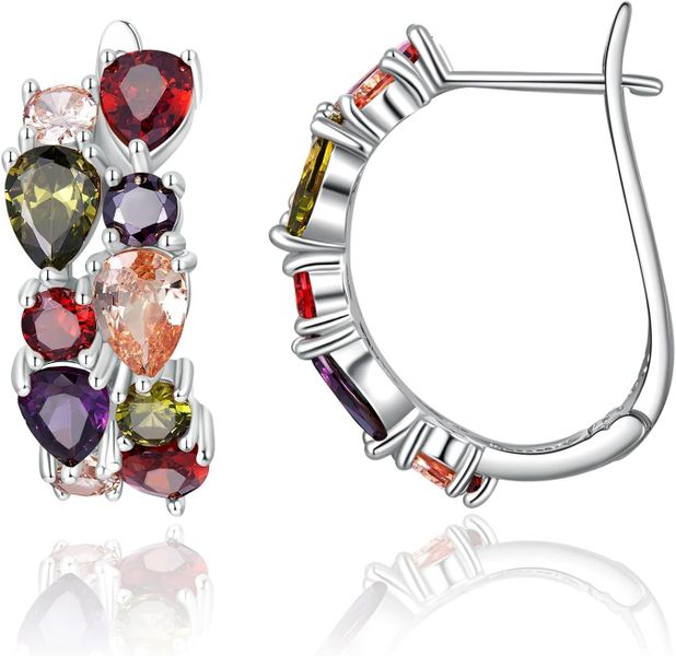 Multicolored Crystal Earring Sterling Silver Multi Gemstone Earrings