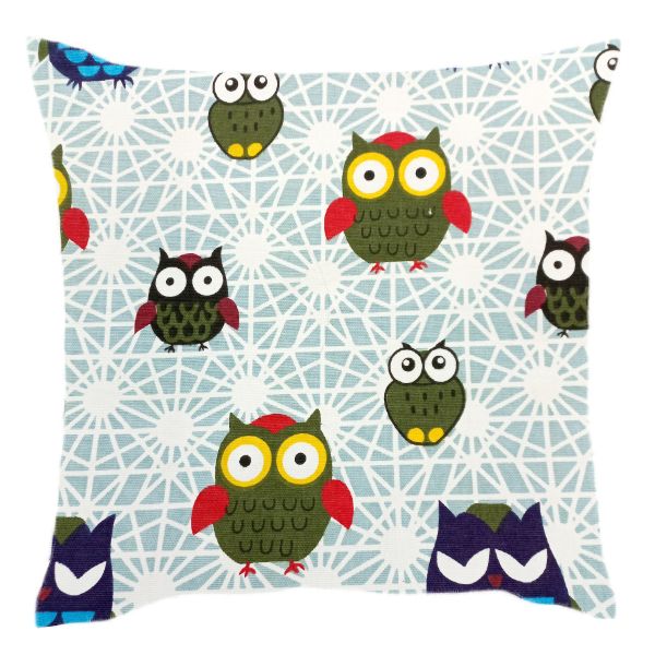 Pastel Blue - White Pillow - Scatter Cushion with Little Owls - Inner Included