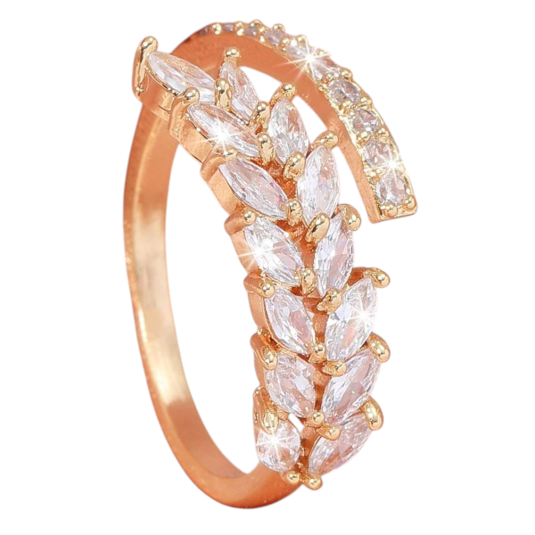 Adjustable Crystal Accent Leaf Wrap Ring