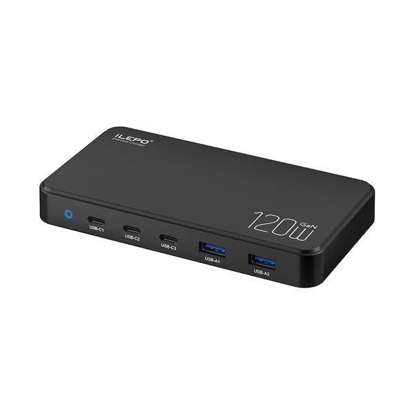 120W 5 Ports USB C Charging Station GaN Charger Hub for Multiple Devices