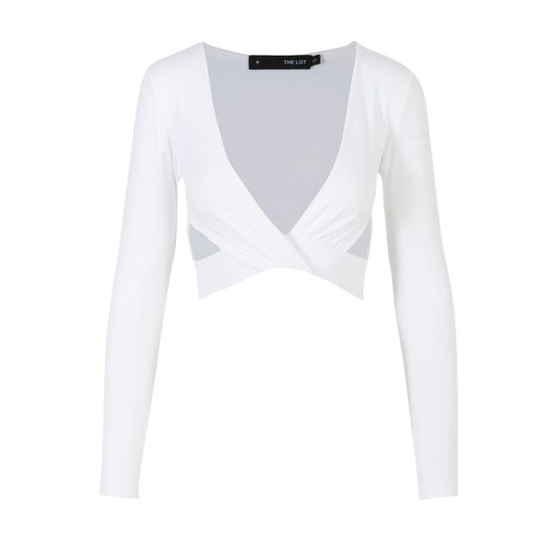 THE LOT Long sleeve plunge crop top White