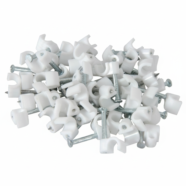 12mm Round Cable Clips with Nail - 100 Pack for Cable Management
