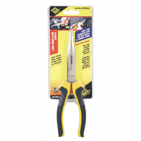 MTS Long Nose Plier 200mm Nickel Plated with Ergonomic Handle