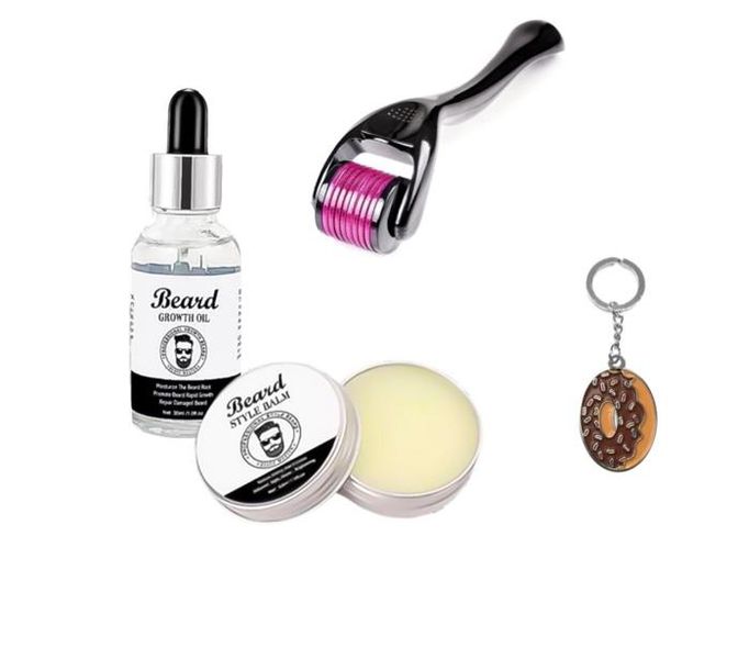 Beard Master Growth Oil, Style Balm Kit, Derma Roller &amp; Fancy Keyring