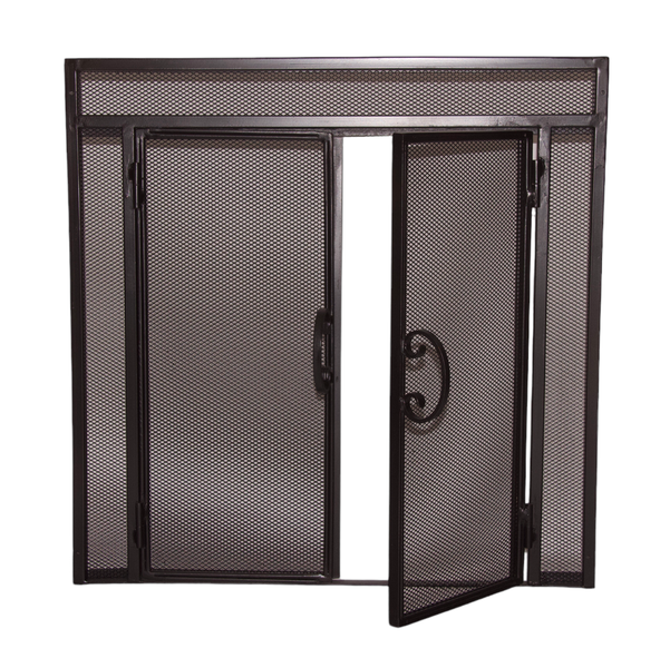 Square Double-Doored Firescreen - Wrought Iron