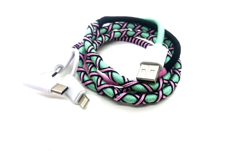 Digital Nomad - 3-in-1 Charging Cable - Green &amp; Pink