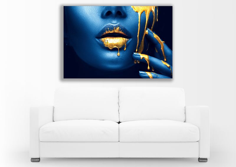 0019 Abstract Canvas Wall Art Blue Lips