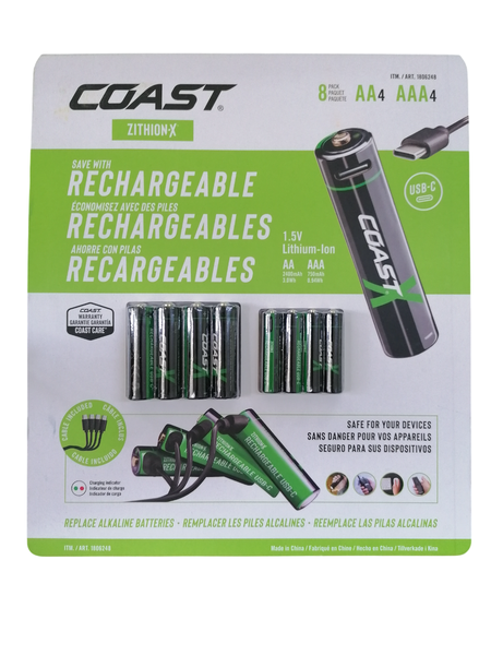 Coast Zithion-X Rechargeable AA + AAA Lithium Batteries - 8 Pack