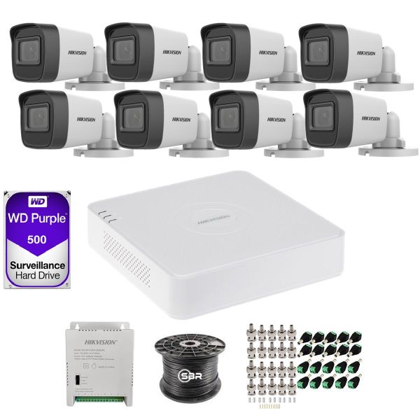 Hikvision 8 Channel 1080P Complete Kit - New Model - 500GB - SBR Bundle