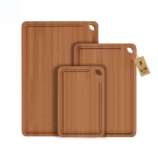 3-piece Bamboo Cutting Board Set, Durable Chopping Boards with Juice Grooves