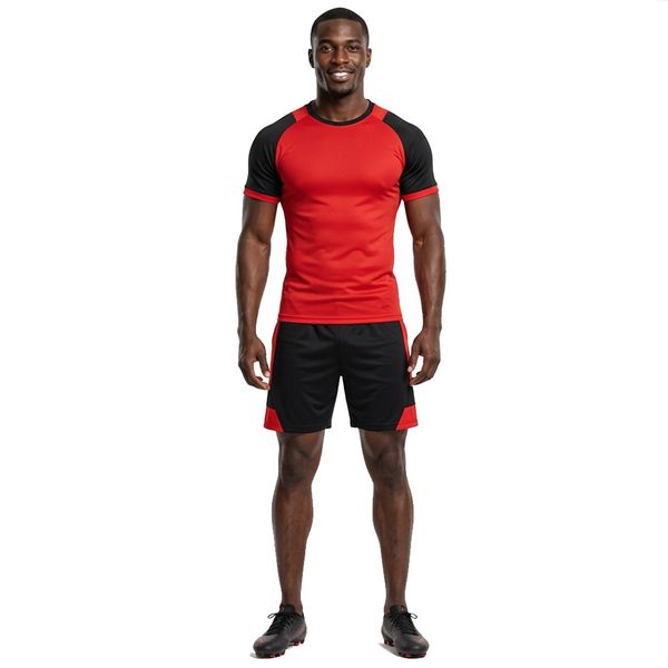 Adults Soccer Kit Fire &amp; Smoke -Football Team Kit for 7 Players Red &amp; Black