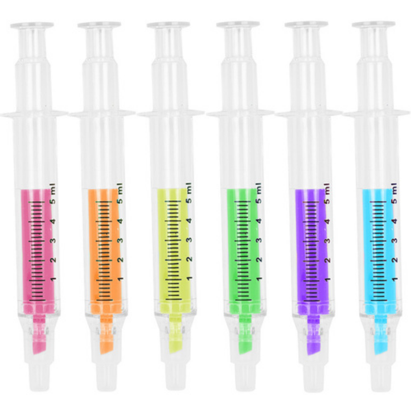 Pack of 6 Novelty Syringe Highlighter Pens