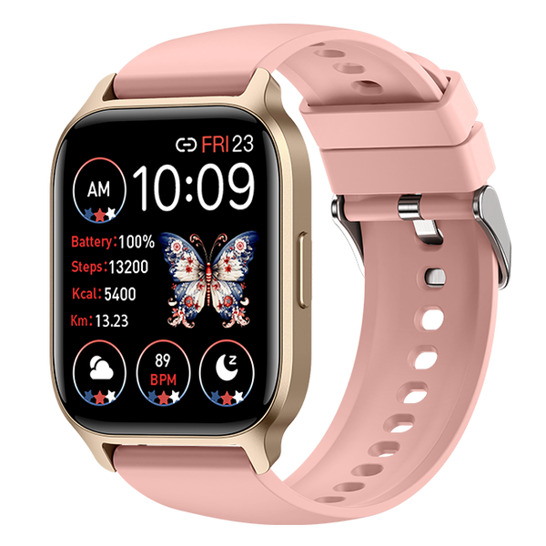 1.85inch Screen Sports Fitness Smartwatch for Women Rose Gold, Double strap