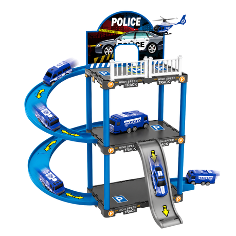 DIY Police Parking Garage Playset 49 Piece with Cars Toys for Kids Image