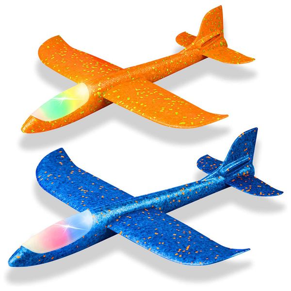2 Pack LED Light Airplane 48CM Large Throwing Foam Plane Outdoor Sport Back