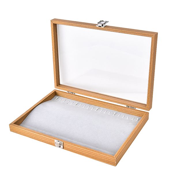 Portable 20 Hooks Wood Jewelry Necklaces Display Box with Cover