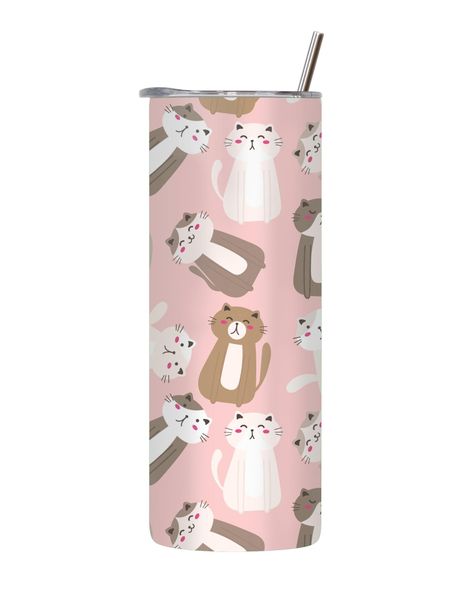 Soft pink feline 20 Oz Tumbler Lid Straw Cat Lovers Graphic Gift136