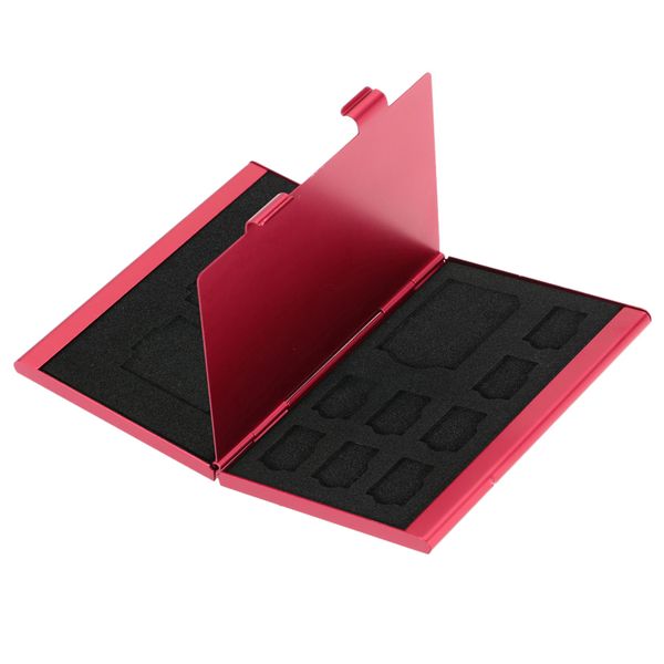 12 in 1 Aluminum Storage Box Bag Memory Card Case Large Capacity(Red)