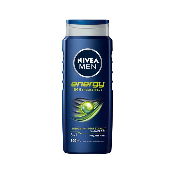 NIVEA MEN Energy 3in1 Shower Gel Body Wash with Mint Extract, 500ml