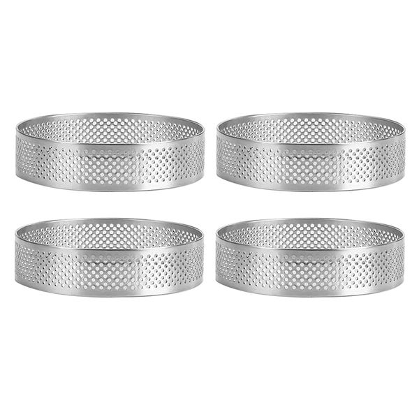 4 Pack Stainless Steel Tart Rings 2 4In Perforated Cake Mousse Ring
