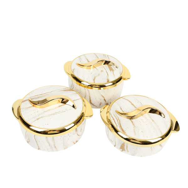 Gold Touch White Stainless Steel Double Wall Hot Pot Insulated Food Warmer