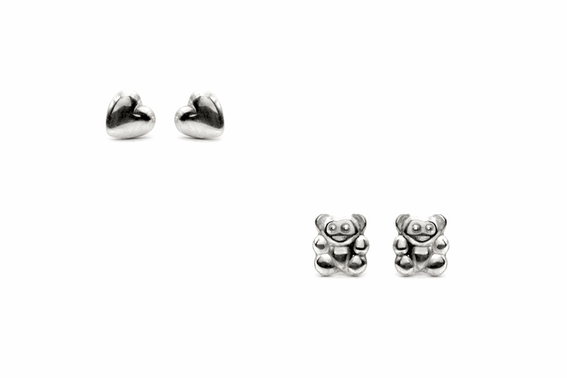 Lulo Jewellers Sterling Silver heart and bear kiddy/school studs