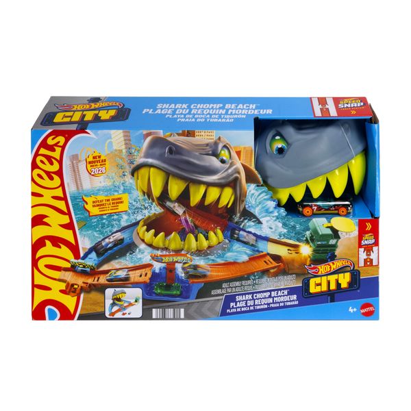 Hot Wheels City Shark Chomp Beach Playset &amp; 1:64 Scale Die-Cast Toy Car