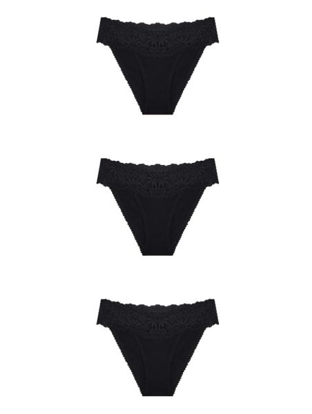 UGABUGA Elegant Floral Lace Bikini Panties - 3 Pack (Black)