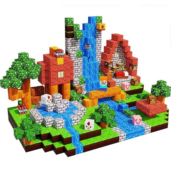 100pcs Magnetic House Building Blocks Mine Craft Cube Terrain Set Kids Toy