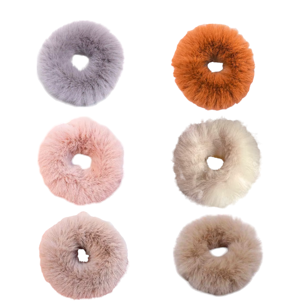 Fluffy Faux Fur Hair Scrunchies Set - Multicolor - 6 Piece