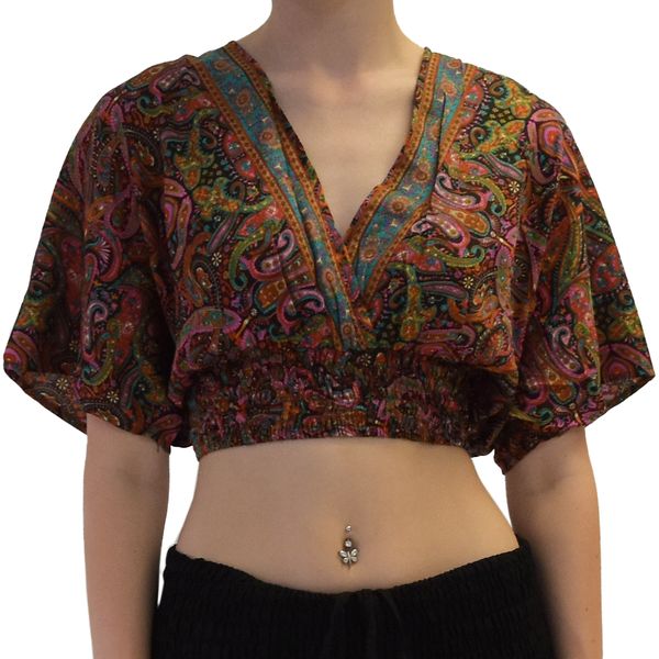 Ska Gypsy Viscose Elastic Paisley Crop Top - Pink