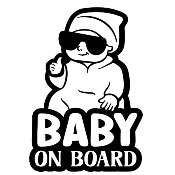 Katz Designs - Baby on Board - White Decal - Cool Baby