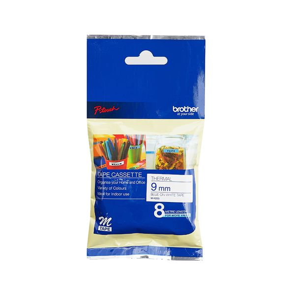 Brother M-K223 Blue on White Non-Laminated Tape 9mm