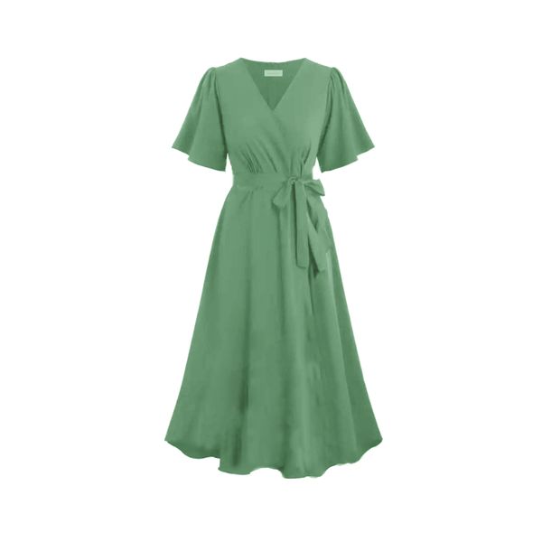 Hannah Grace Maternity Sage Short Wrap Dress with Pockets