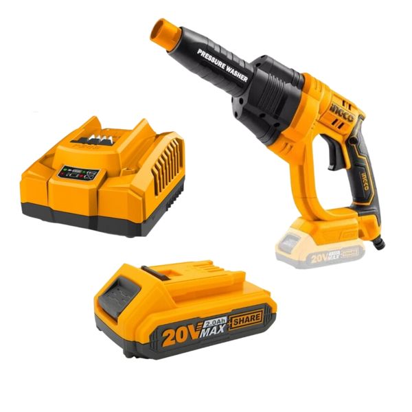 Ingco - Pressure Washer With Accessories and 2.0Ah Battery and Charger