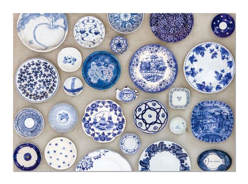 A3 Disposable Paper Placemat Set - Blue &amp; White Vintage Plates