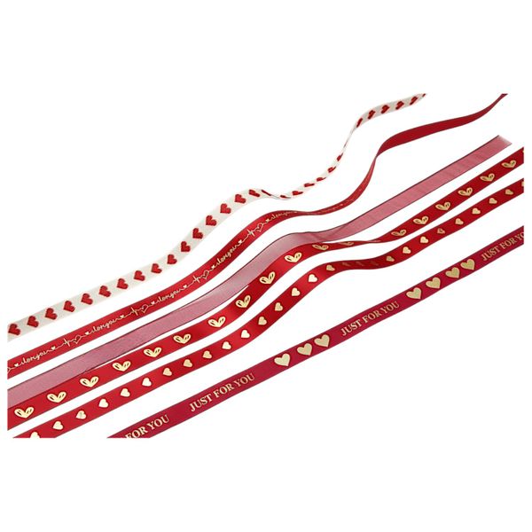 Valentine's Day Decorative Ribbon Set - Red &amp; White Heart Print