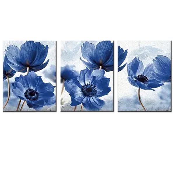 Canvas-Art-3 Pieces Beautiful Blue Flower Abstract Wall Art