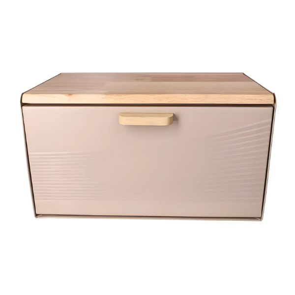 Modern Metal Bread Bin with Wooden Lid - Stylish Kitchen Counter Storage