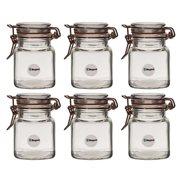 Regent 100ml Glass Square Hermetic Jar With Rose Gold Clip 6 Pack