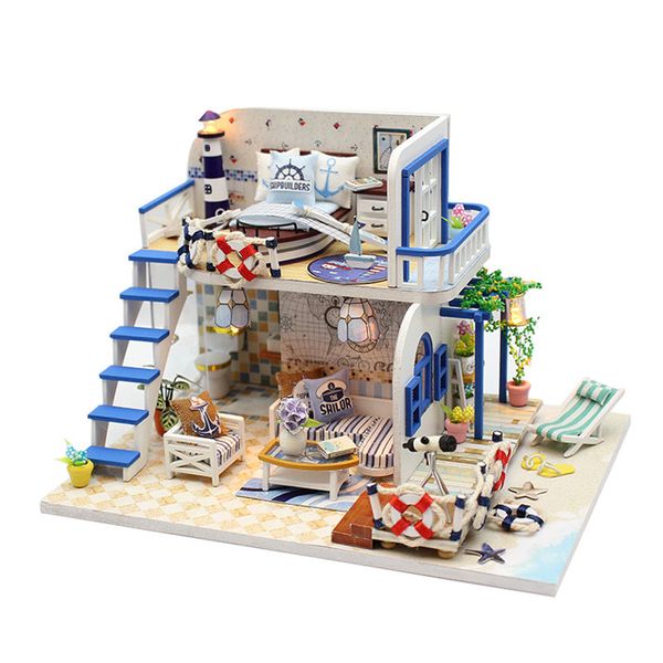 Miniature DIY Doll House Summer Home Blue Coast