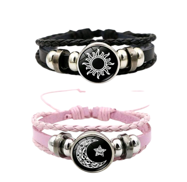 Vintage Sun and Moon Leather Couple Bracelets