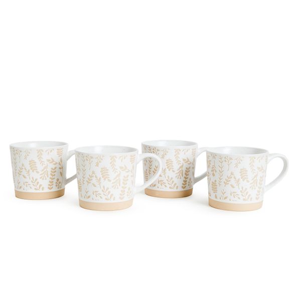 George &amp; Mason Allover Sprig Mug Set - 4 Piece - 400ml - White &amp; Cream